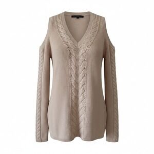 White House Black Market Rose Gold Metallic Cold Shoulder Cable Knit Sweater XS